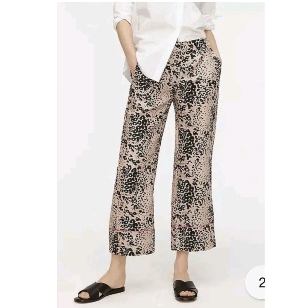 J.Crew Re-Imagined Leopard Print Linen Blend Chino Crop Flare Pants Sz 12 NWT